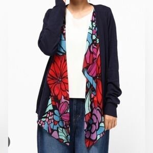 DESIGUAL navy open cardigan with water fall size medium